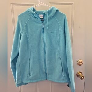 Columbia Light Blue Fleece Hoodie Jacket Size XL